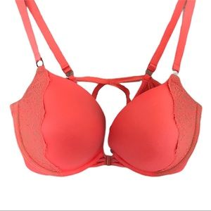 Victoria Secret push-up neon orange lace bra